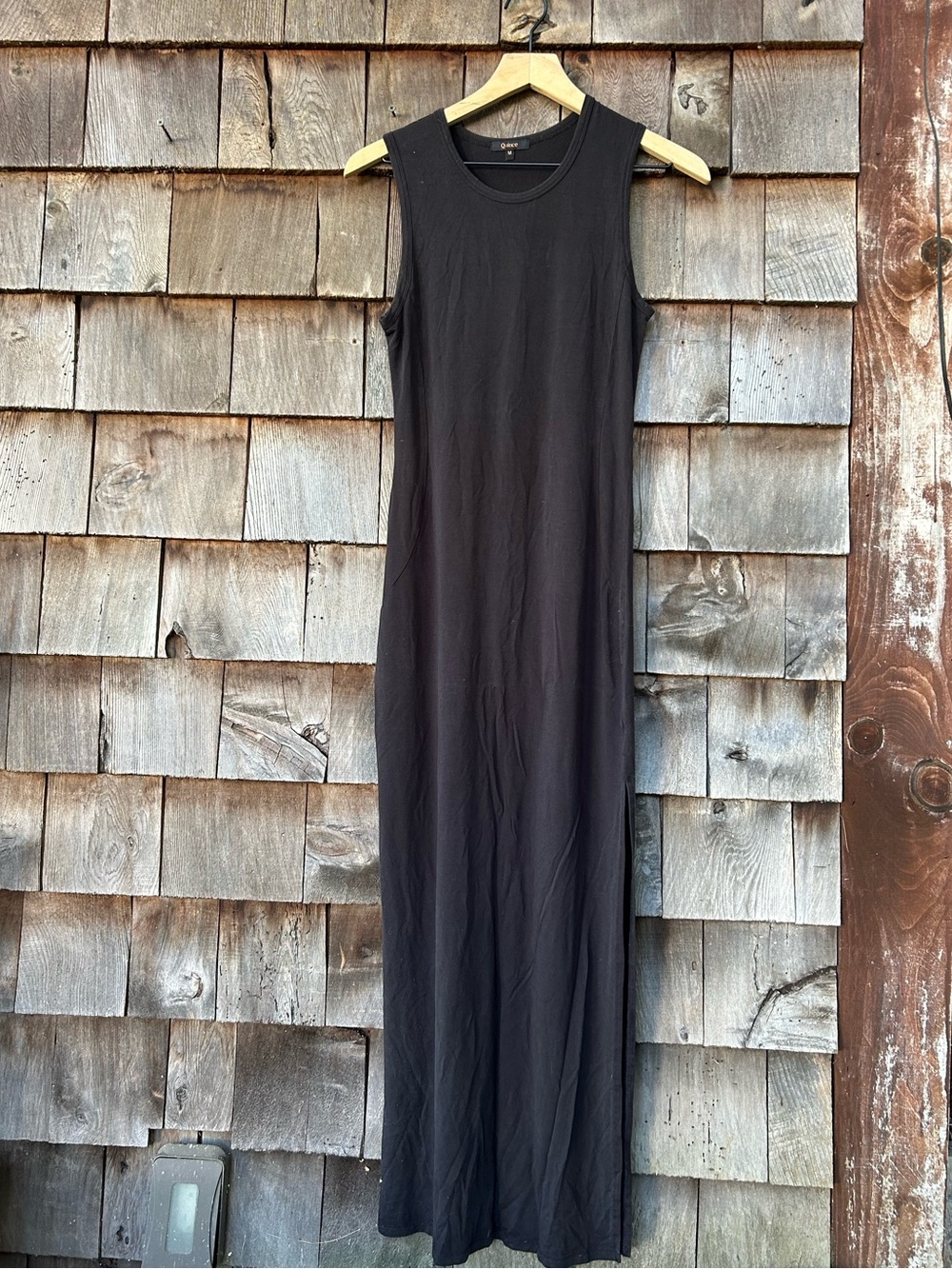Quince Black Midi Dress with side slit